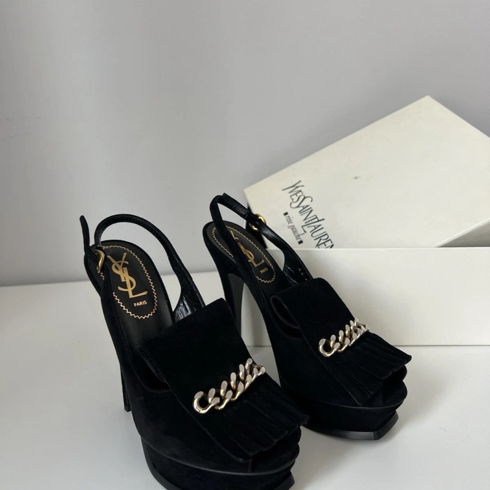Yves Saint Laurent Black Heels with Chain Accent